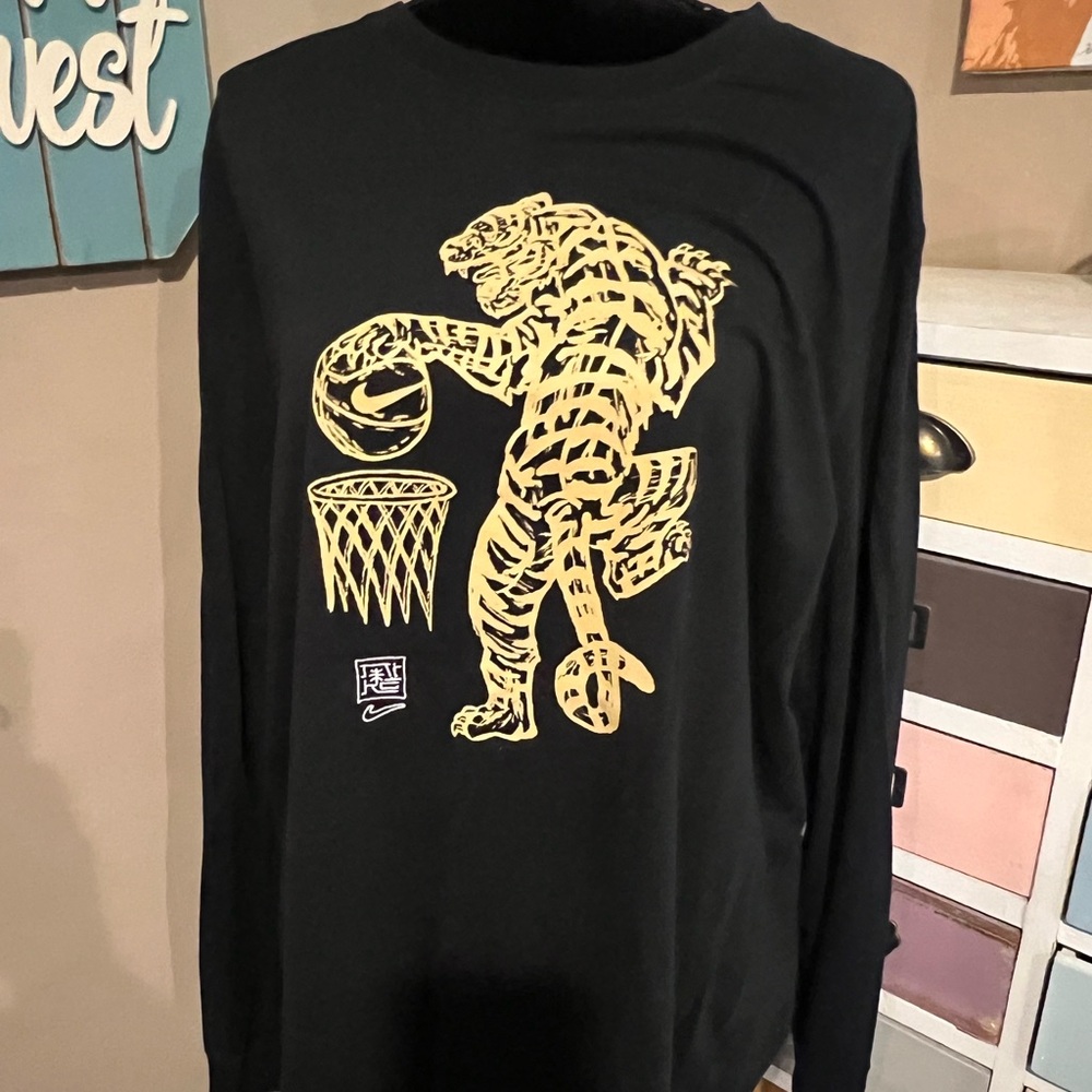 Nike Black Long Sleeve Tee with Gold Tiger Graphic